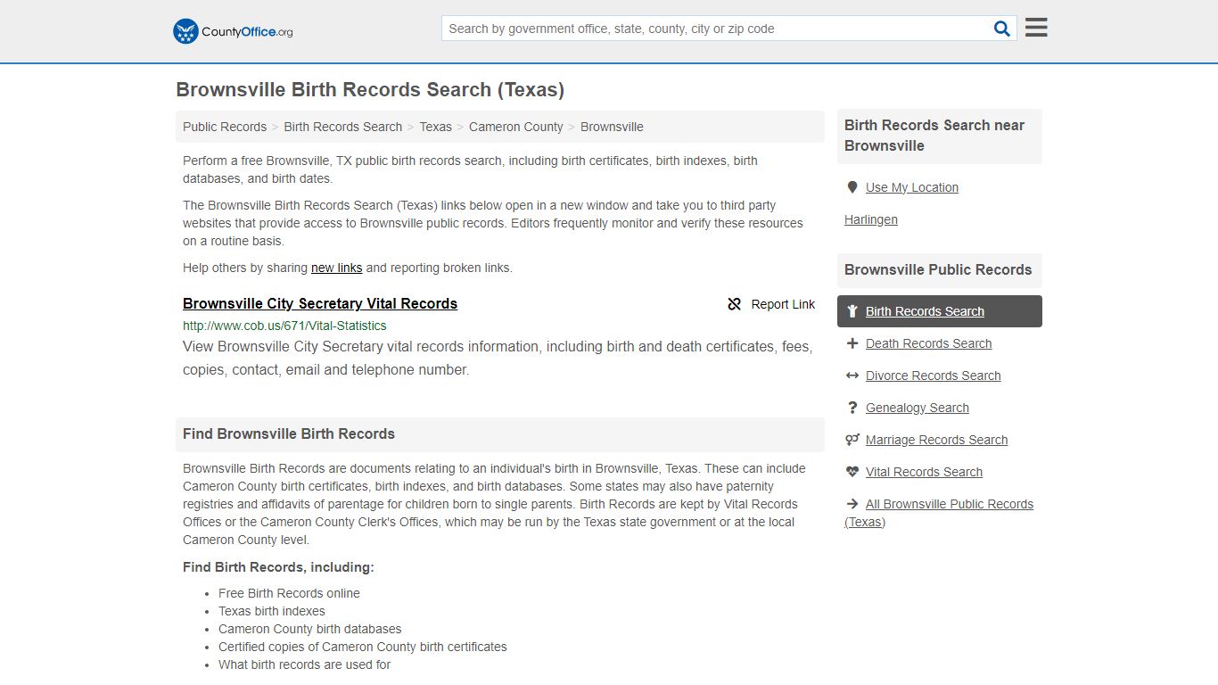 Brownsville Birth Records Search (Texas) - County Office